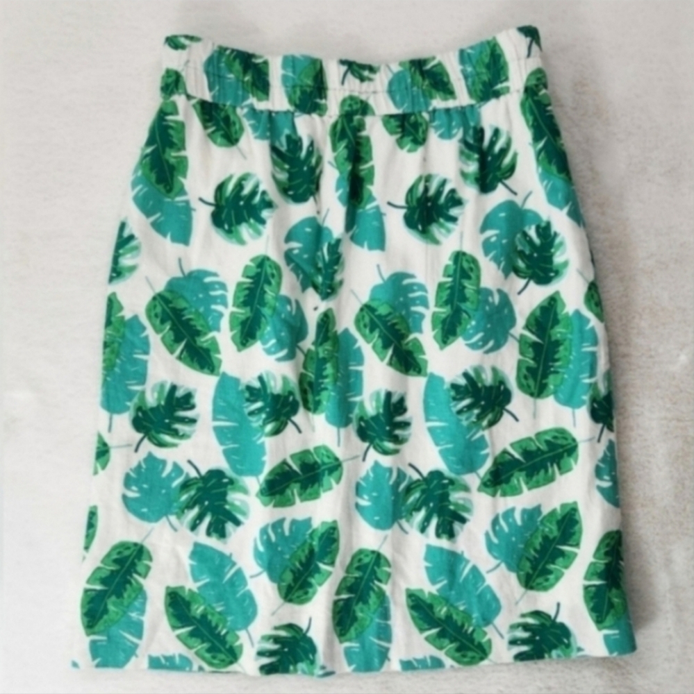 NWT J. Crew Linen Blend Tropical Monstera Print Pull On Skirt